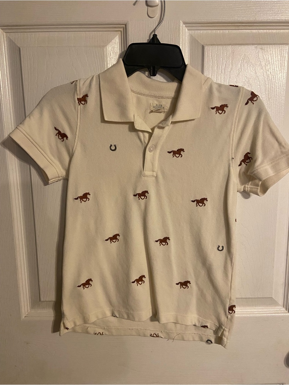 Blue Rooster NY Boys Sz10y 100% Cotton, Horse And Horseshoe  Polo Exc Condition